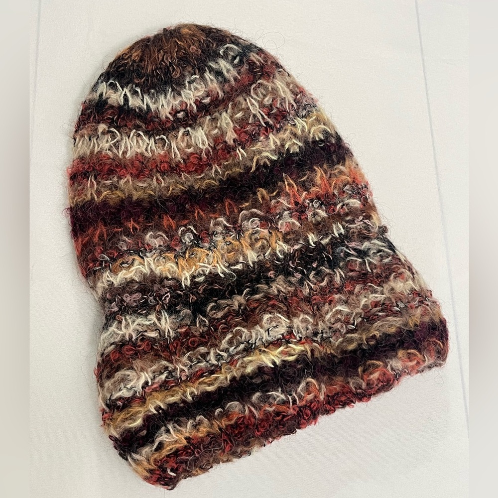 Italian Wool Blend Multicolor Knit Beanie Adult One Size Slouchy Boho - Picture 10 of 12